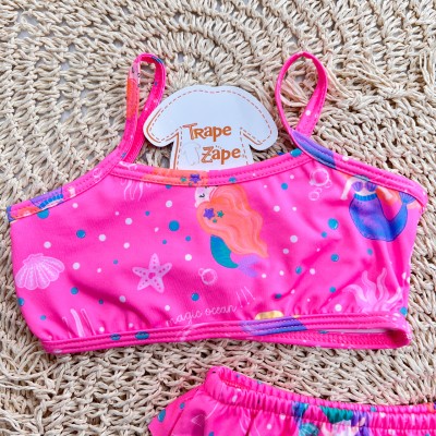 Linha Praia - Biquini com Proteção UV50+ - Sereias - Pink